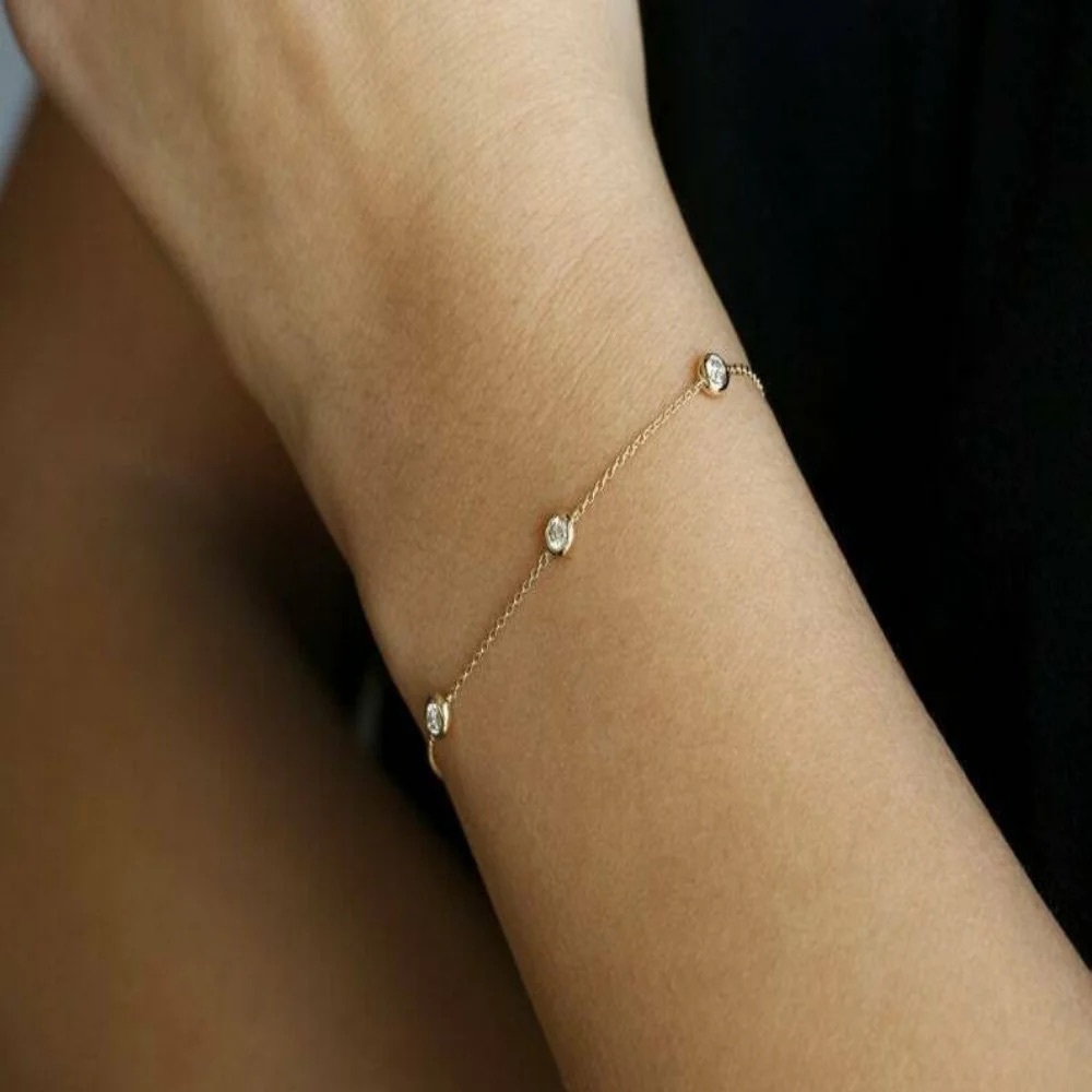 Minimalist solid Gold dainty diamond by the yard Chain Bracelet